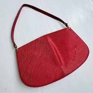 Rare color vintage Louis Vuitton Demi Lune Pochette Red Designer Shoulder Bag